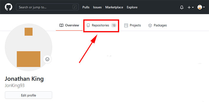 A user account page with repositories tab at the top.
